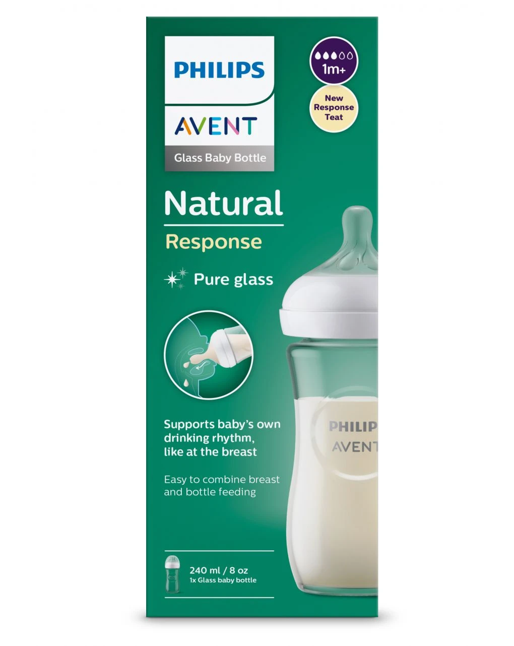Biberon Natural In Vetro Con Tettarella A Risposta Naturale Da 240ml 1m+ | Senza Bpa - Philips Avent 4 Biberon Natural In Vetro Con Tettarella A Risposta Naturale Da 240ml 1m+ | Senza Bpa - Philips Avent - immagine 2