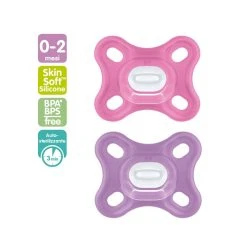 2 Pz Succhietti Comfort 0-2m Silicone Rosa/viola