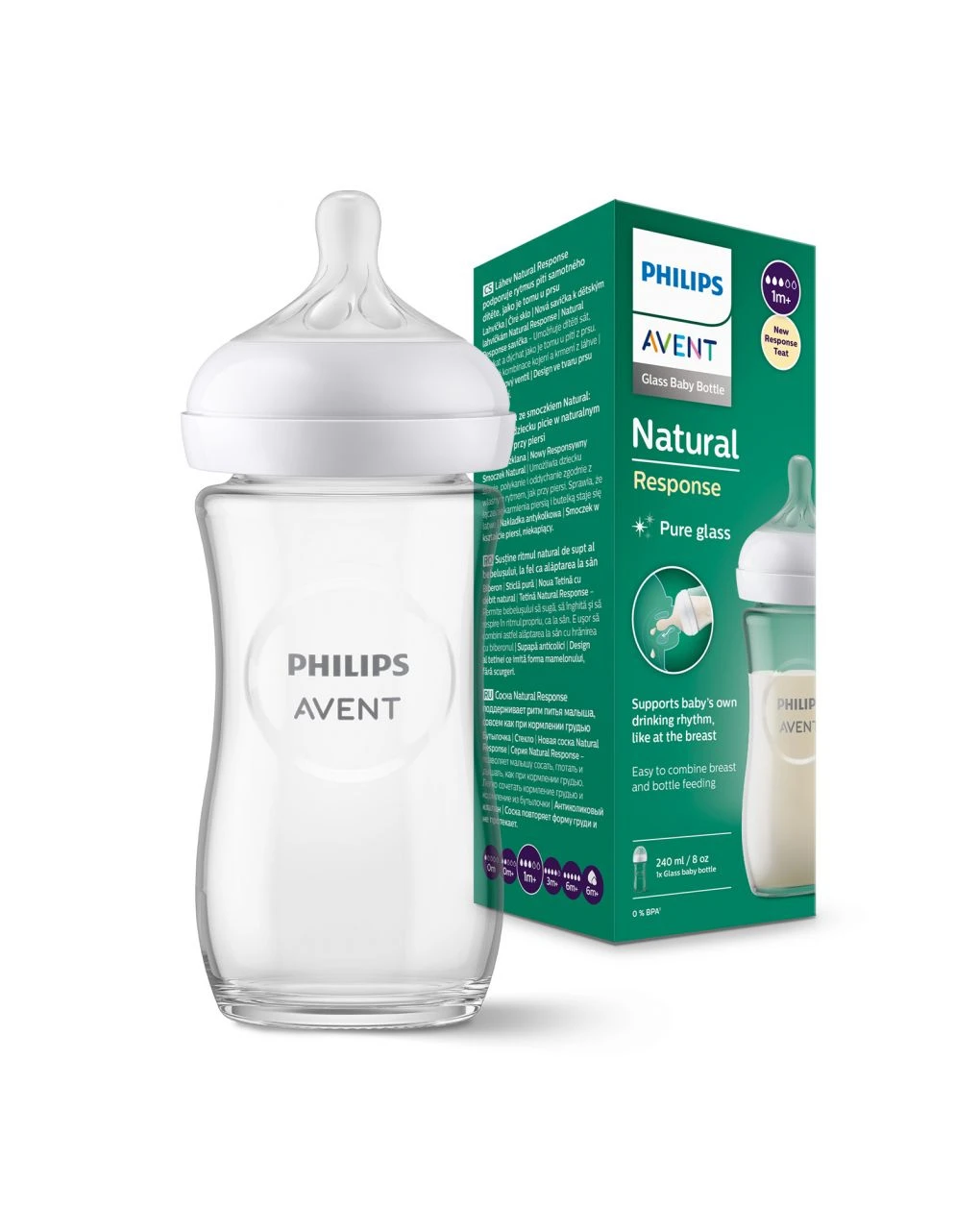 Biberon Natural In Vetro Con Tettarella A Risposta Naturale Da 240ml 1m+ | Senza Bpa - Philips Avent 3 Biberon Natural In Vetro Con Tettarella A Risposta Naturale Da 240ml 1m+ | Senza Bpa - Philips Avent