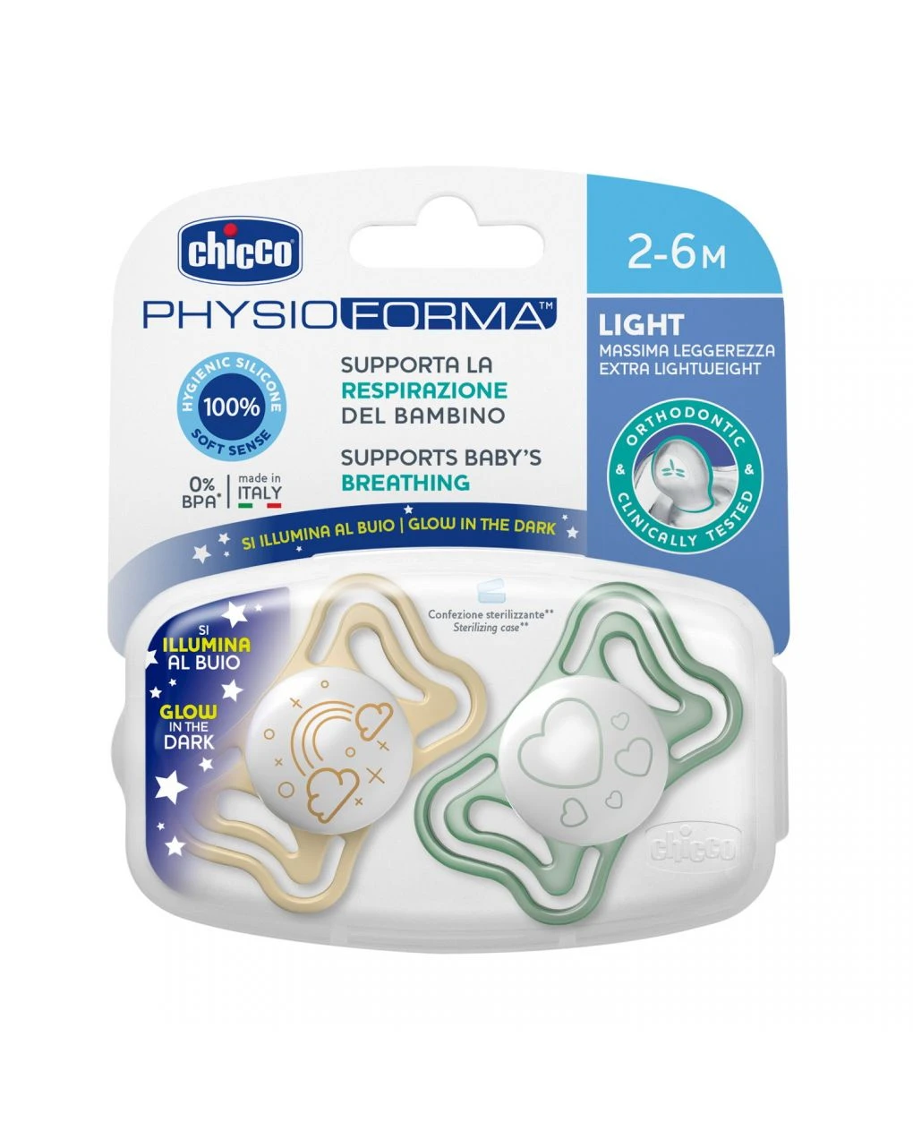 Succhietto Physio Light Lumi Sil 2-6m 2 Pezzi - Chicco 5 Succhietto Physio Light Lumi Sil 2-6m 2 Pezzi - Chicco - immagine 3