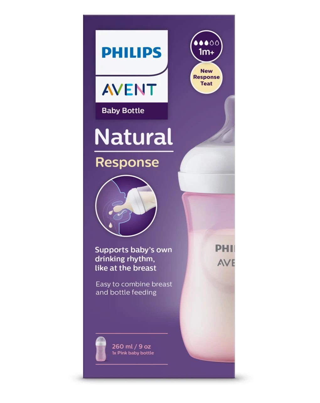 Biberon Natural Con Tettarella A Risposta Naturale Rosa Da 260 Ml 1m+ | Senza Bpa - Philips Avent 6 Biberon Natural Con Tettarella A Risposta Naturale Rosa Da 260 Ml 1m+ | Senza Bpa - Philips Avent - immagine 4